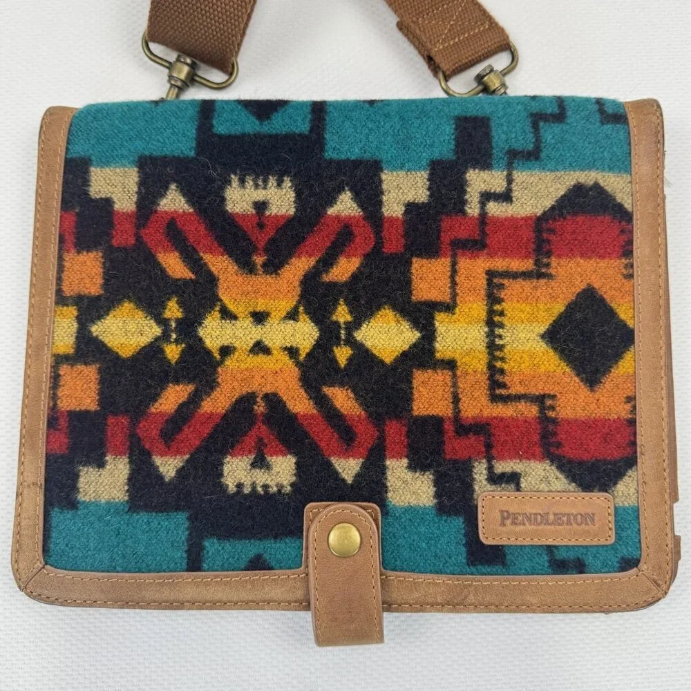 Pendleton Tablet Cover Aztec Wool Leather Adjustable Detachable Crossbody Strap